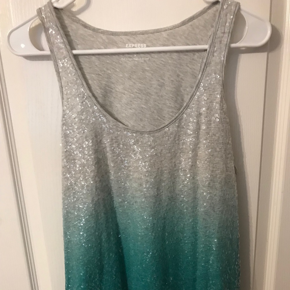 Express Sequin Color Fading Grey to Green Tank Top